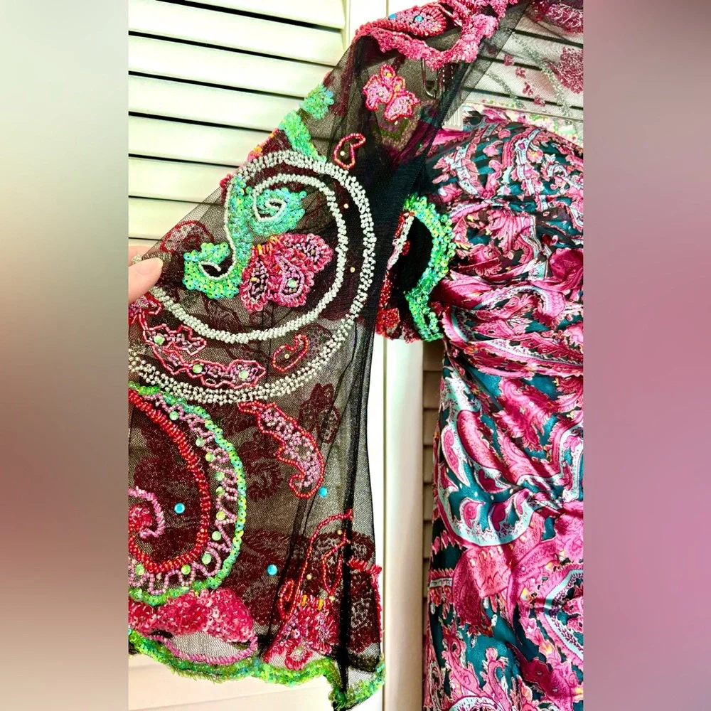 NWT Vintage Y2K Bob Mackie B’Zar Boho Paisley Beaded Dress Set 14/12 - Picture 11 of 15